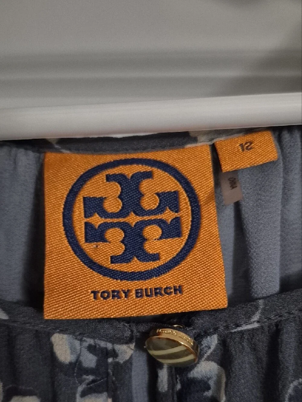 Tory Burch Gray and White Floral Long-Sleeve Blouse